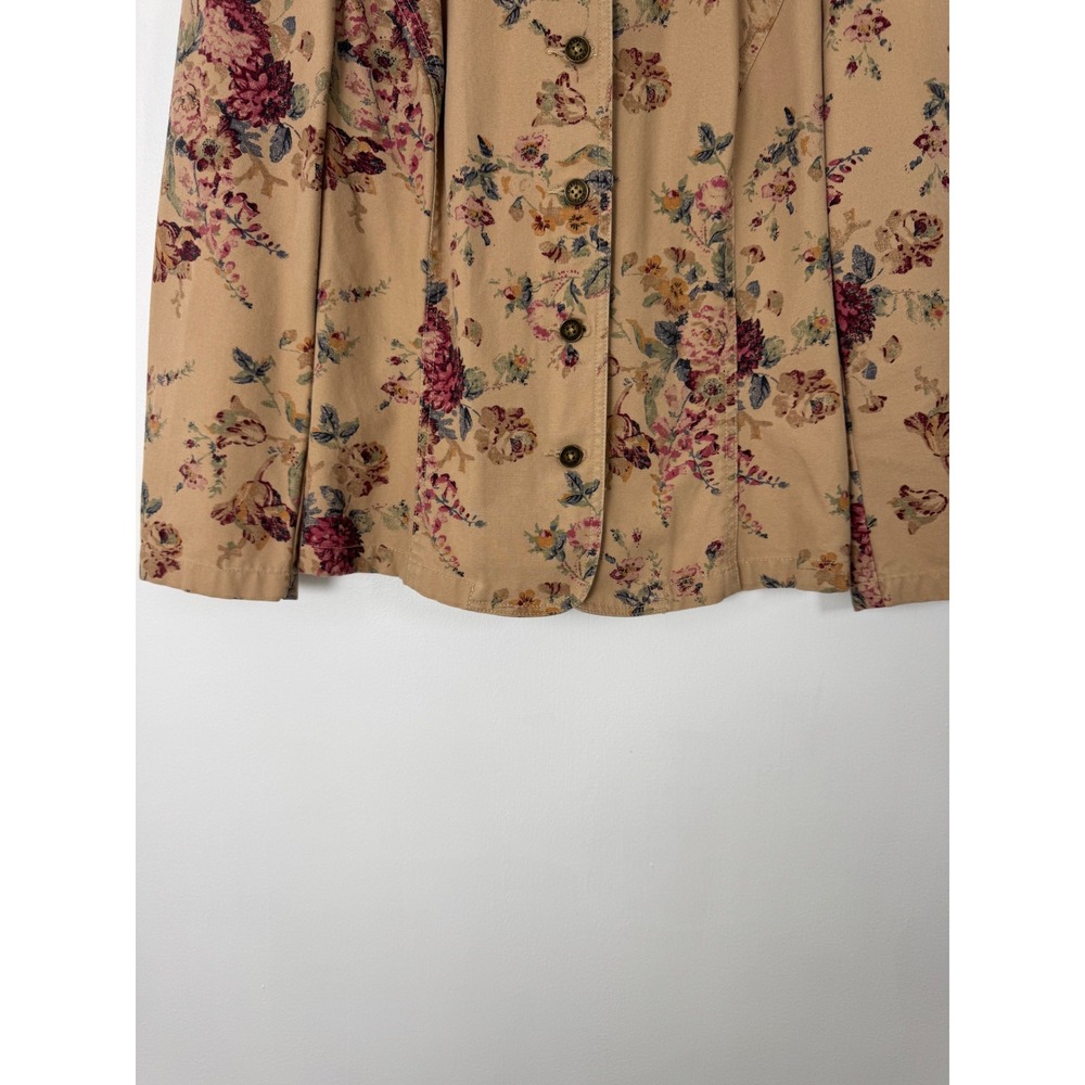 Cottagecore Chaps Denim Womens Sm Jacket Tan Floral Puff Sleeve Mandarin Collar - Picture 8 of 8